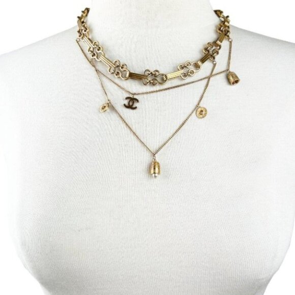 CHANEL Vintage Gold Layered Hook CC Charm Necklace - Picture 1 of 13